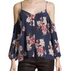 Joie Floral Silk Top - Navy Blue & Pink, Small